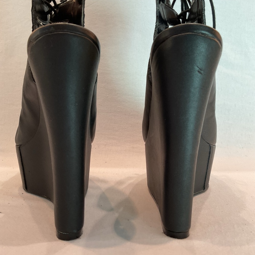NASTY GAL Black Lace Up Gladiator Platform Wedge Boots Whimsigoth Punk Bold Sz 6 - Picture 7 of 16